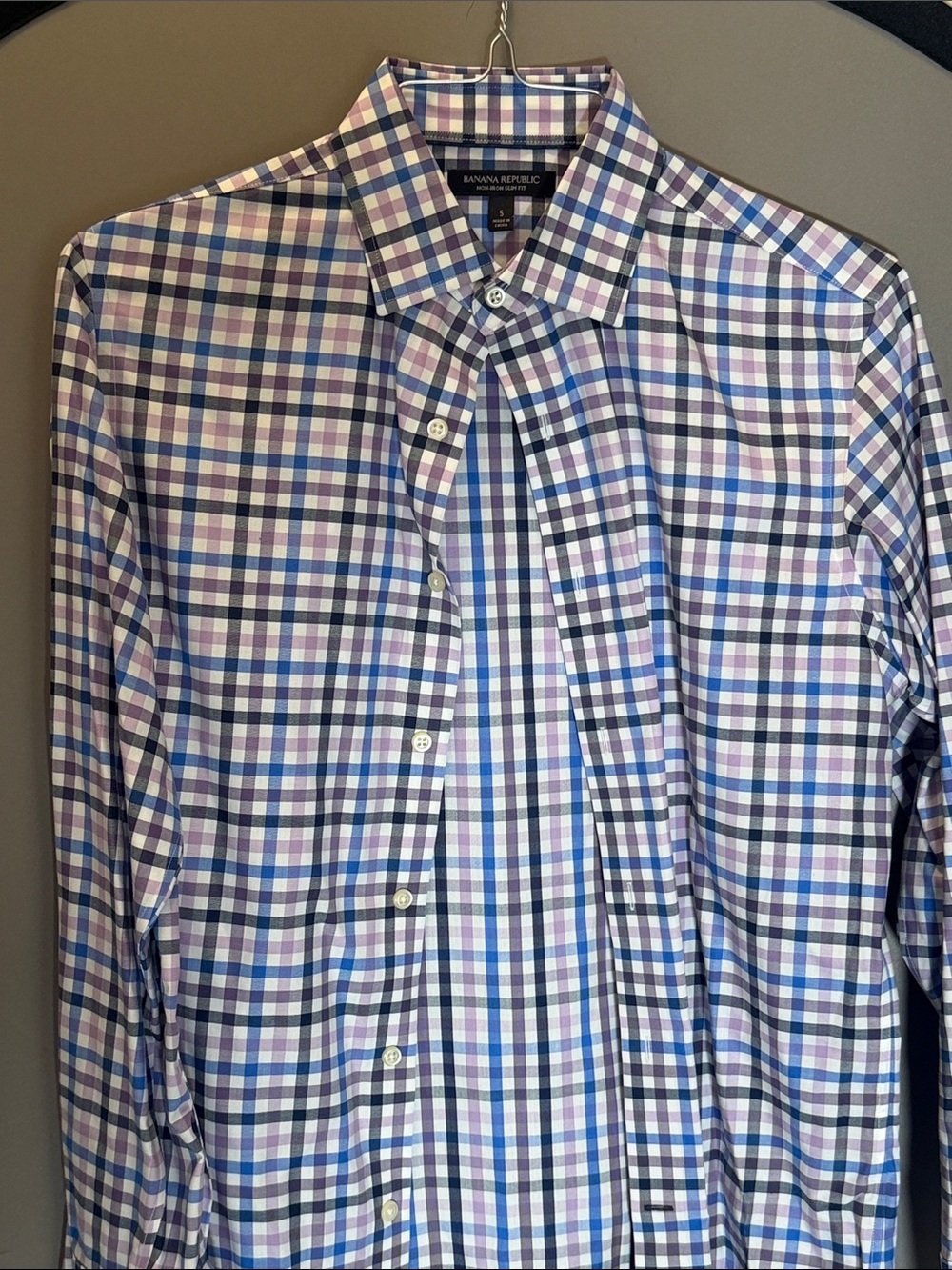 Banana Republic Men’s Purple and Blue Checked Dress Shirt
